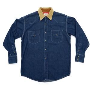 Vintage 90s Sugar Cane Western Indigo Denim Work Shirt Large